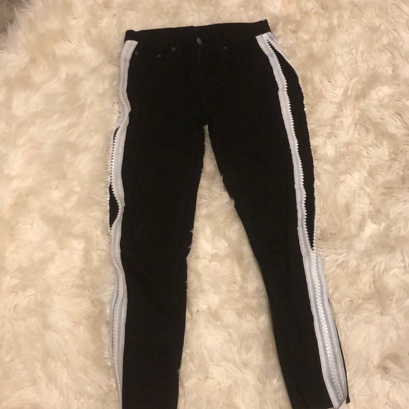 LF Carmar black and white zip up straight leg jean - Picture 6 of 7